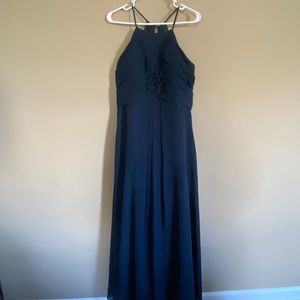 Blue, Halter Neck, Full-Length Bridesmaids Dress